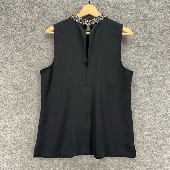 Ann Taylor Blouse Women L Large Black Rhinestone Sleeveless Wide Strap Zipper - Picture 2 of 7